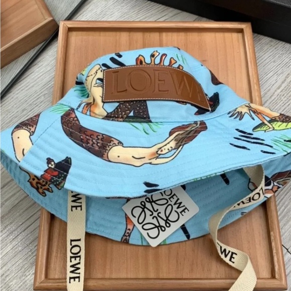 Loewe Accessories - LOEWE Blue Bucket Hat with Mermaid Print